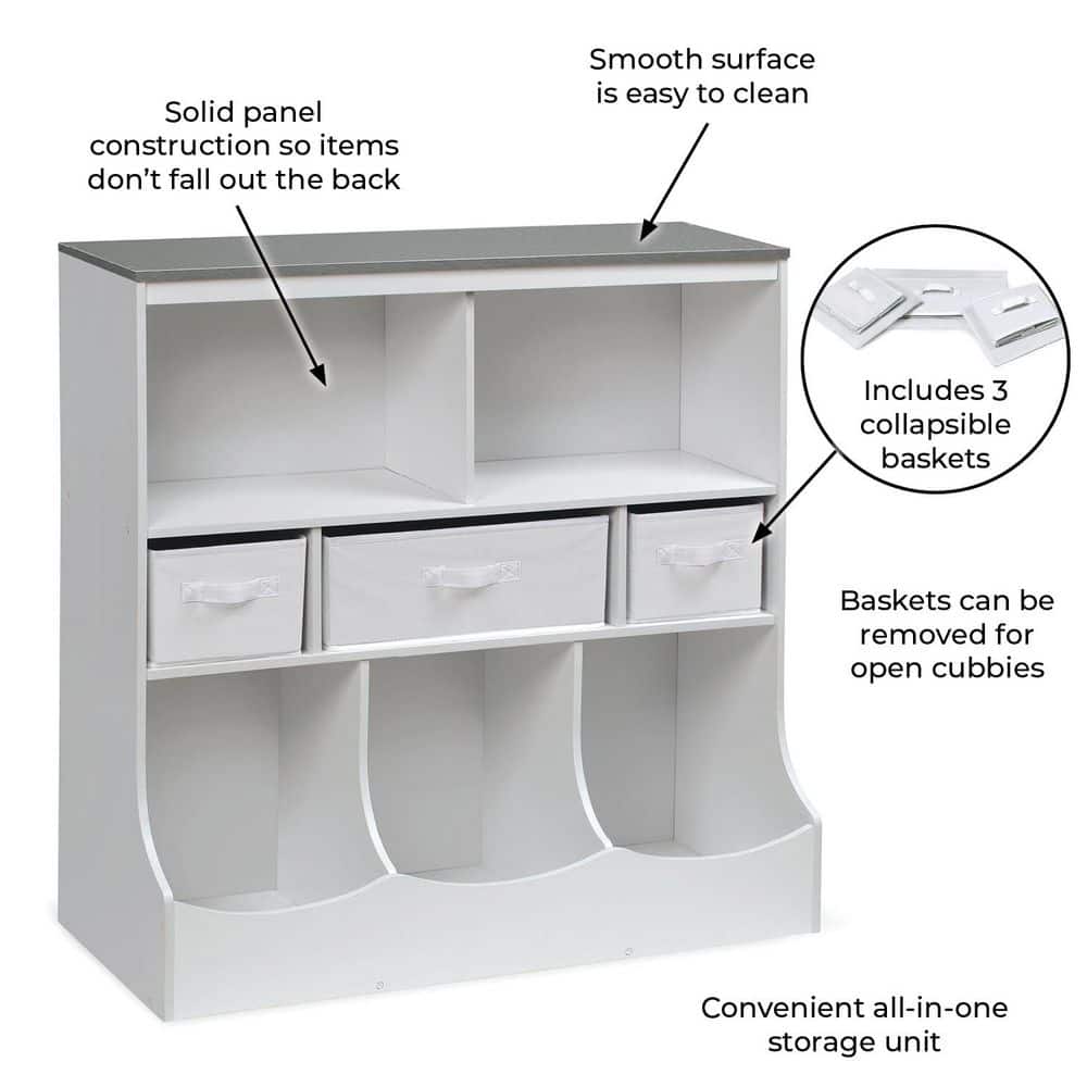 Whimsical Woodgrain & White Kids Storage Organizer with Baskets