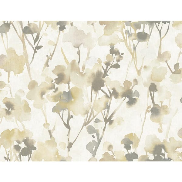 Seabrook Designs Faravel Grey, Metallic Gold, and Off-White Watercolor Botanical Paper Strippable Roll (Covers 60.75 sq. ft.)