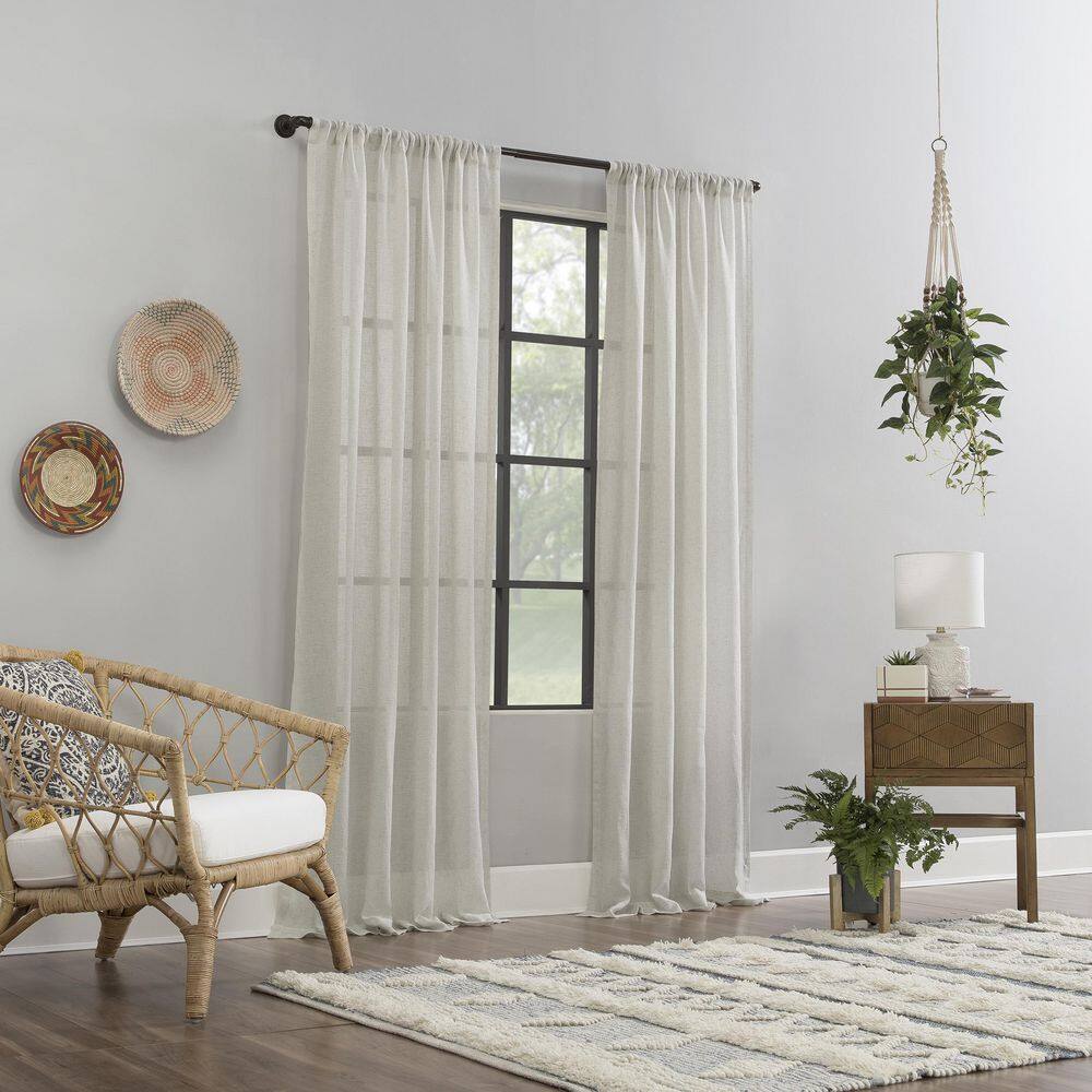 Ecru Sheer Linen Polyester Rod Pocket Curtain Panel