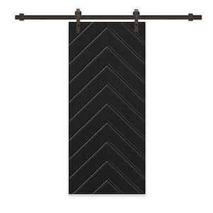 Herringbone 30 in. x 80 in. Fully Assembled Black Stained MDF Modern Sliding Barn Door with Hardware Kit