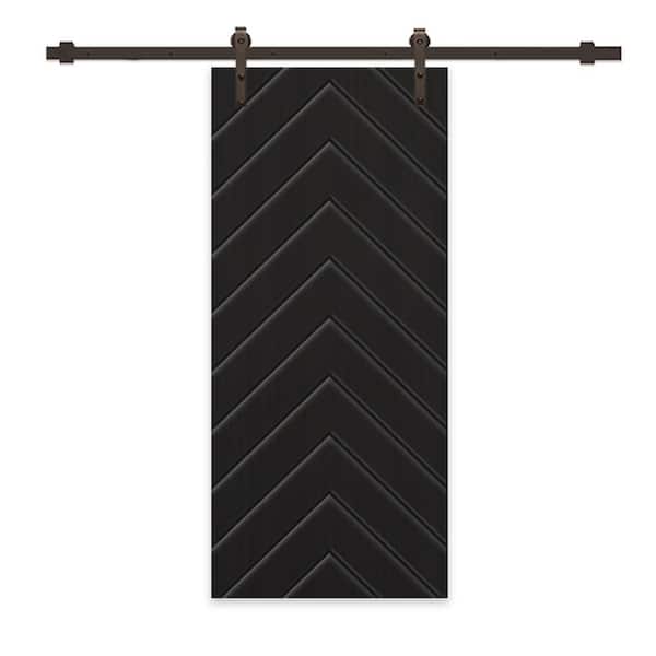 CALHOME Herringbone 42 in. x 80 in. Fully Assembled Black Painted MDF Modern Sliding Barn Door with Hardware Kit