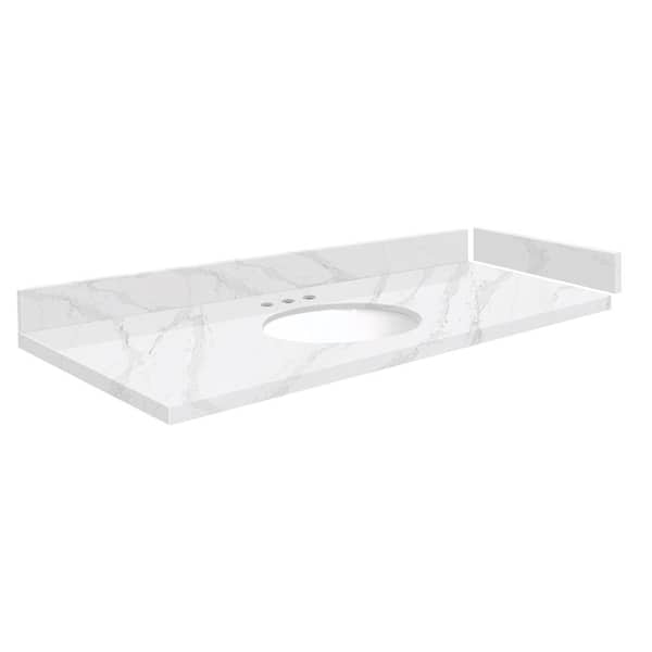 Transolid Silestone 49 in. W. x 22.25 in. D Qt. White Round Single Sink Vanity Top in Calacatta Gold