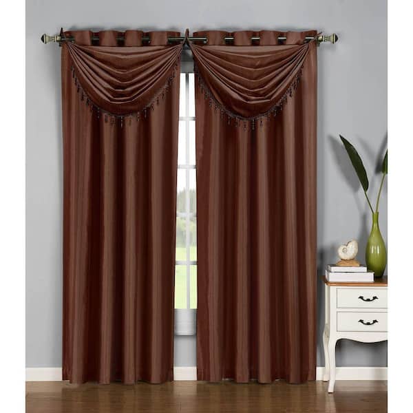Window Elements Semi-Opaque Jane Faux Silk 54 in. W x 84 in. L Grommet Extra Wide Curtain Panel in Chocolate