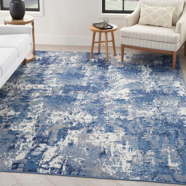 Grafix Navy Blue 9 ft. x 12 ft. Abstract Contemporary Area Rug