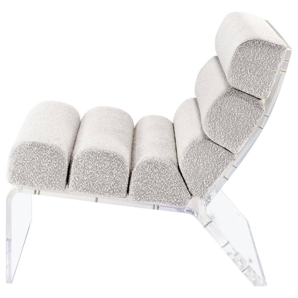 Ivory Bouclé Upholstered Armless Accent Chair with Clear Acrylic Frame