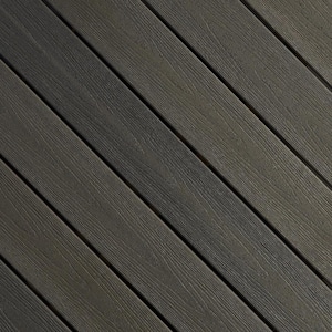 Sanctuary 1 in. x 5-1/4 in. x 1 ft. Earl Grey Grooved Edge Capped Composite Decking Board Sample