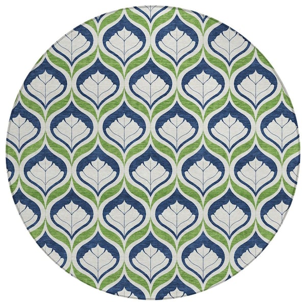Chantille Machine Washable Indoor/Outdoor Abstract ACN2379 Blue 8 ft. x 8 ft. Round Rug