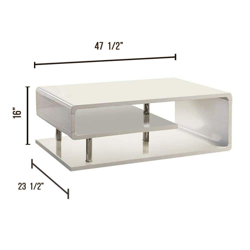 Ninove 48 in. White Large Rectangle Wood Coffee Table with Shelf