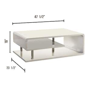 Ninove 48 in. White Large Rectangle Wood Coffee Table with Shelf