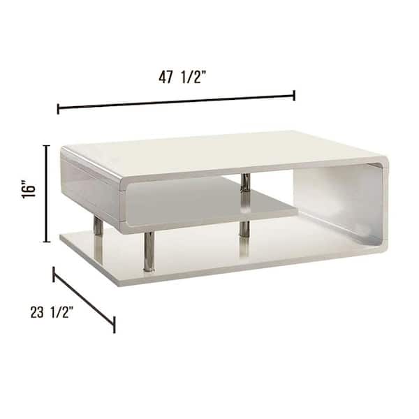 William's Home Furnishing Ninove 48 in. White Large Rectangle Wood Coffee Table with Shelf