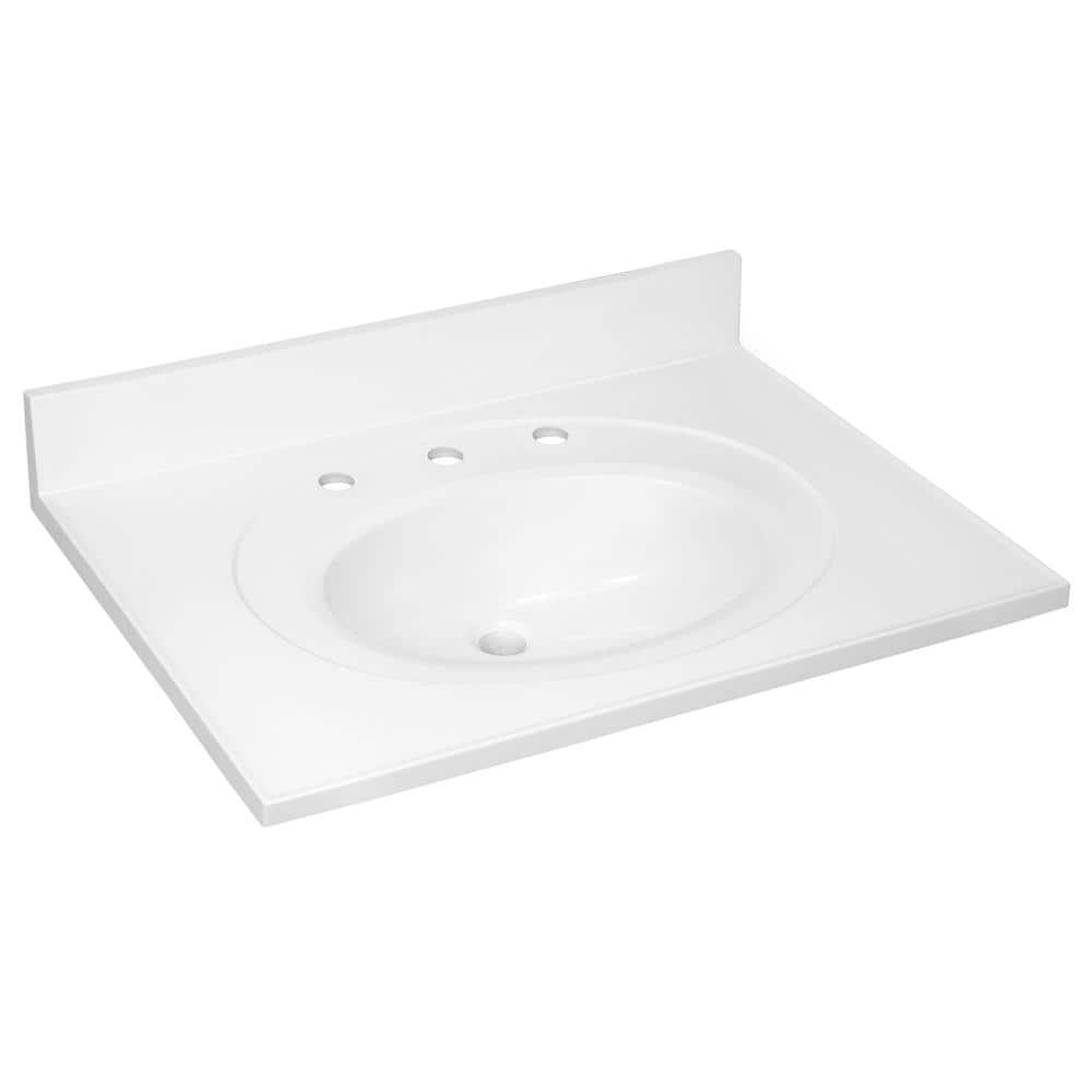 Solid White Cultured Marble 31-Inch Vanity Top with Backsplash