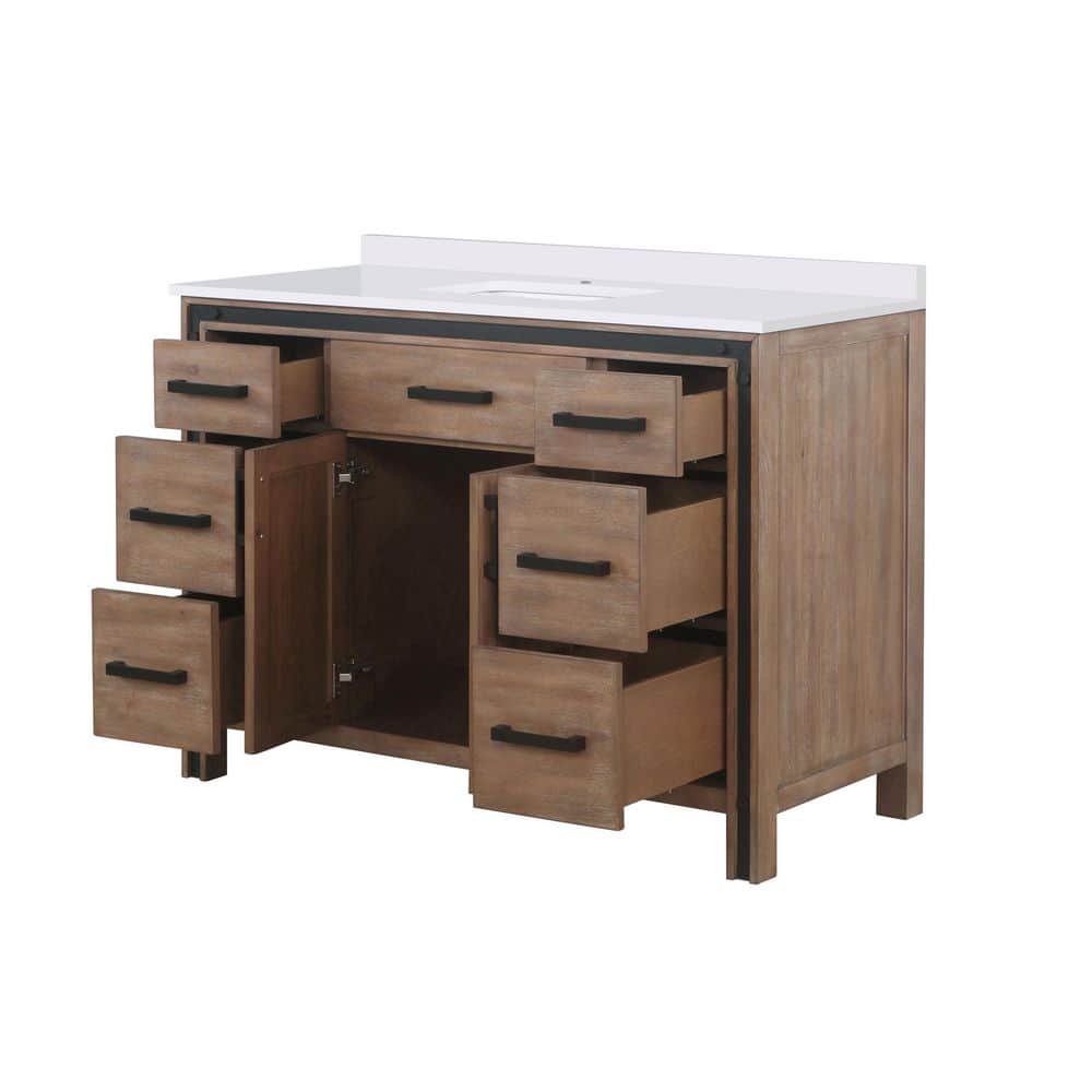 Ziva 48" Rustic Barnwood Single Sink Bathroom Vanity with White Quartz Top