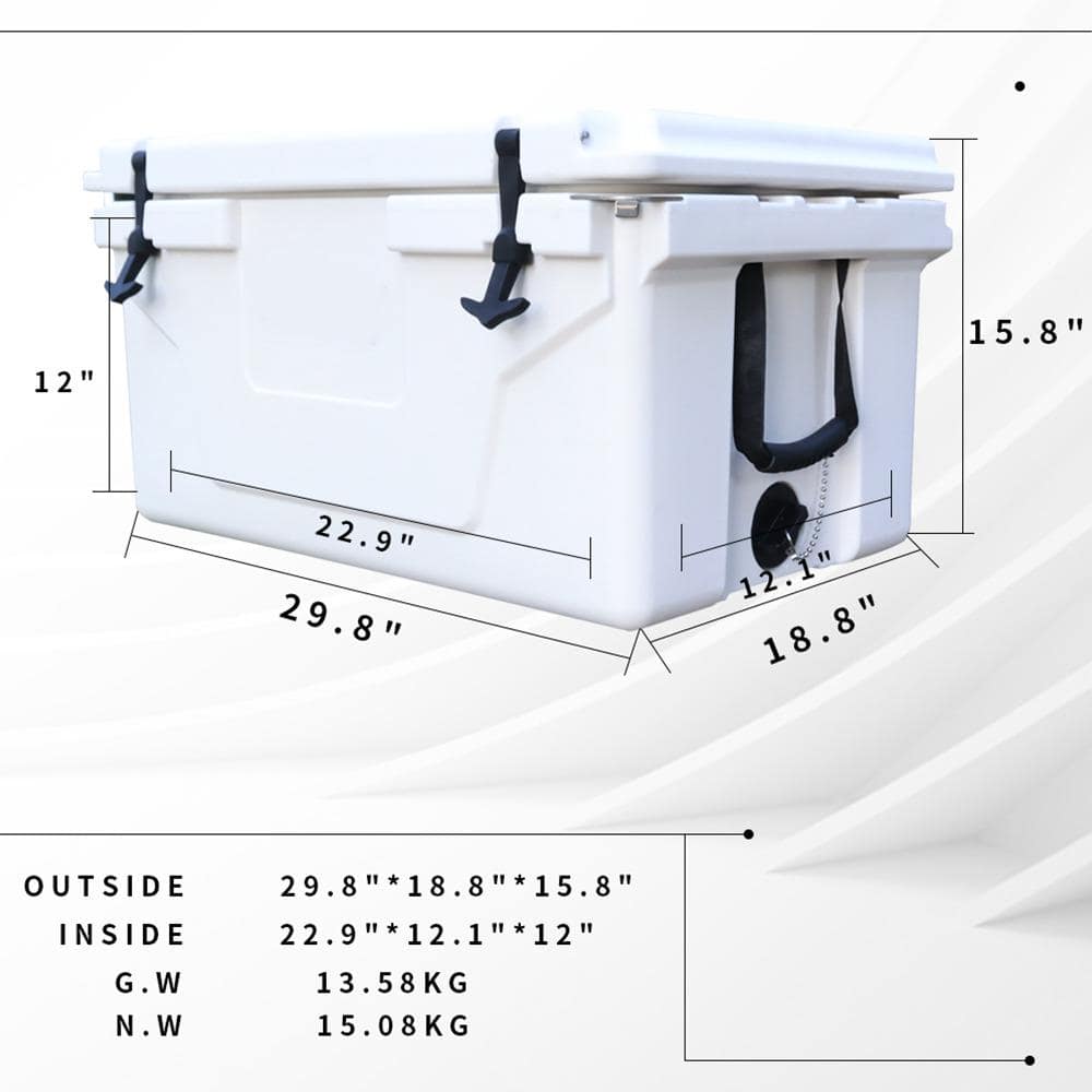 White 65 Qt. Portable Insulated Chest Cooler with Wheels