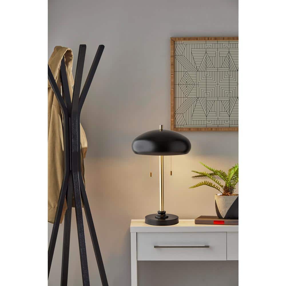 Black and Antique Brass Metal Dome Table Lamp