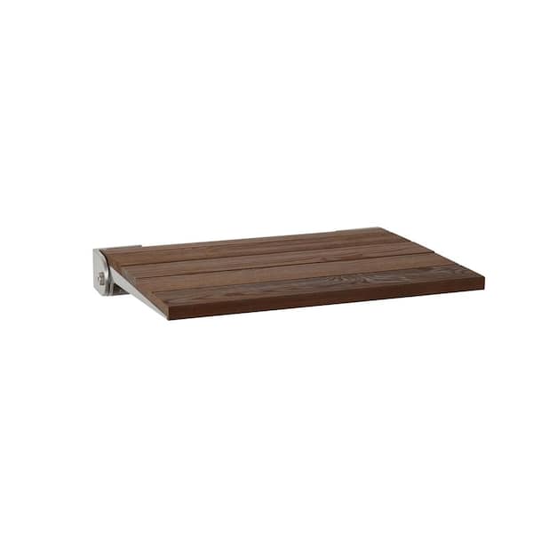 Silhouette SlimLine Wood Ash Thermacor Folding Wall Mount Shower Bench Seat with Silver Aluminum Frame