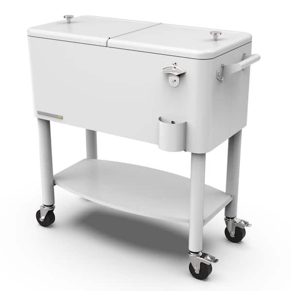 Party Cooler, 80-qt. Capacity, Divider Cooler, Rolling Ice Chest for Entertainment, Matte White