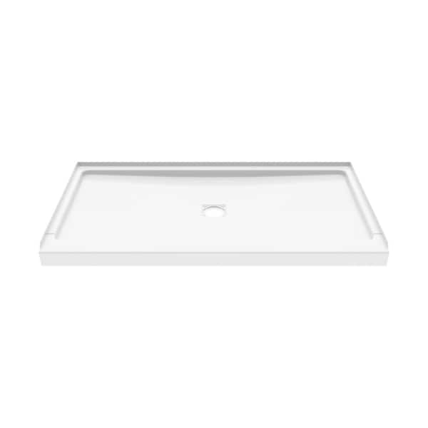 ShowerCast 60 in. L x 34 in. W Alcove Shower Pan Base in White with Square Chrome Center Drain