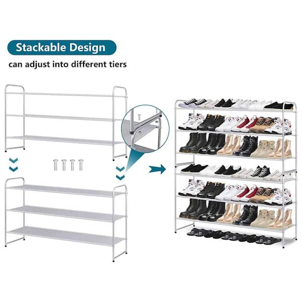 4-Tier Shoe Rack, Metal Shoe Storage Organizer, Stackable 16 Pairs