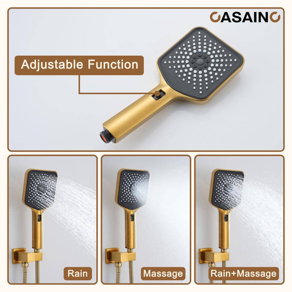 Brushed Gold Dual Square Wall Mount Shower System with Handheld
