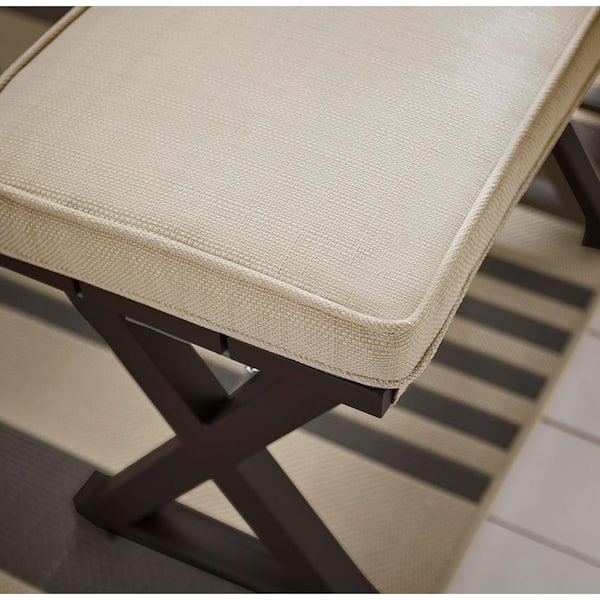 Mix and Match Farmhouse 2-Person Steel Outdoor Patio Bench with Tan Cushion