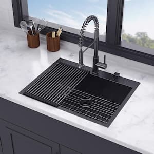 28 in. L x 22 in. W Drop-in Single Bowl 16-Gauge Stainless Steel Kitchen Sink in Gunmetal Black