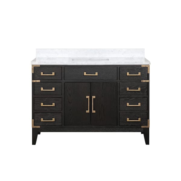 Fossa 48 in W x 22 in D Black Oak Single Bath Vanity and Carrara Marble Top