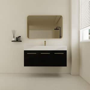 Elegant 48 in. W x 18.1 in. D x 22.4 in. H Floating Bath Vanity in Black with White Resin Top