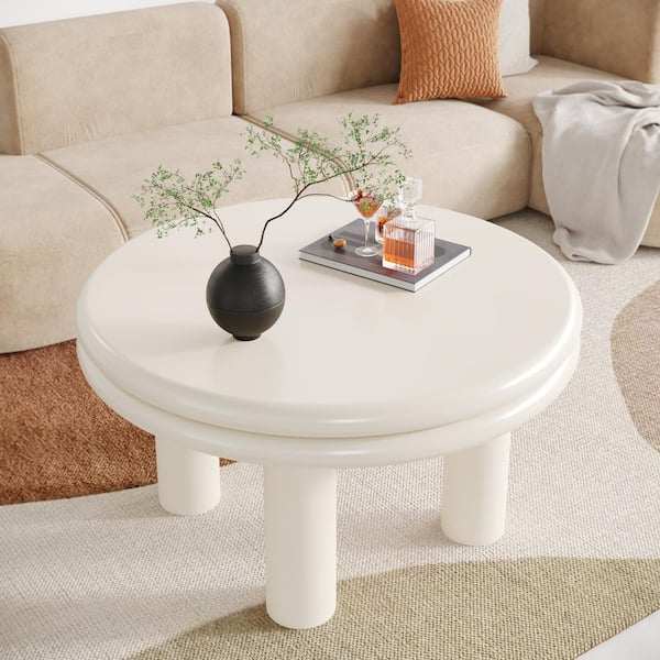 BYBLIGHT 31.49 in. White Round Engineered Wood Coffee Table with 4 Legs for Living Room, Small Space