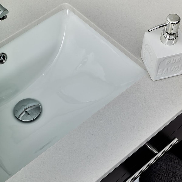 Lucera 36 in. Single Sink Wall Mount Espresso Bath Vanity with White Quartz Top and Undermount Sink - Right Version