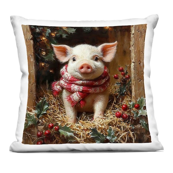 Stupell Industries Pig with Holiday Garlands Brown Abstract Polyester 18 in. x 18 in. Throw Pillow