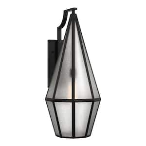 Peninsula 30 in. Matte Black Outdoor Hardwired Wall Lantern Sconce with Art Glass Shade and No Bulbs Included