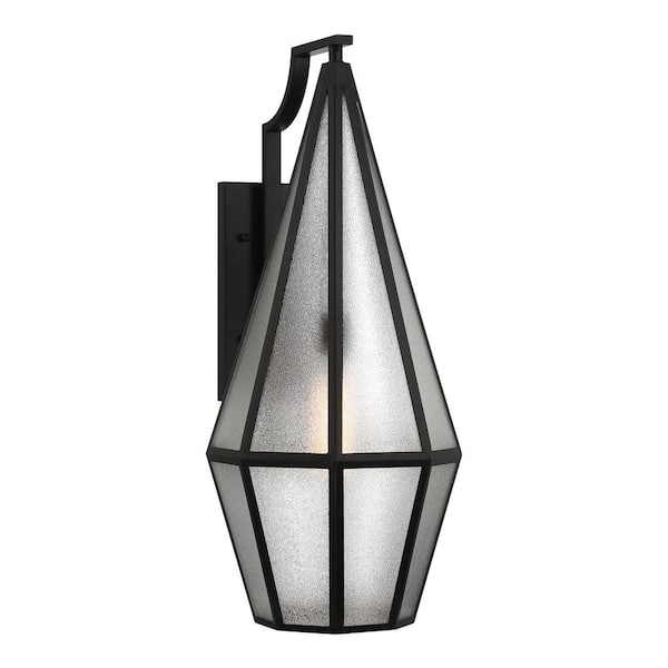 Savoy House Peninsula 30 in. Matte Black Outdoor Hardwired Wall Lantern Sconce with Art Glass Shade and No Bulbs Included