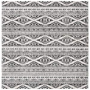Tulum Ivory/Black Doormat 3 ft. x 3 ft. Square Tribal Geometric Striped Area Rug