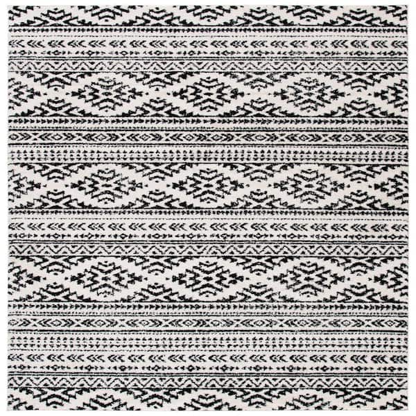 SAFAVIEH Tulum Ivory/Black 9 ft. x 9 ft. Square Tribal Geometric Striped Area Rug