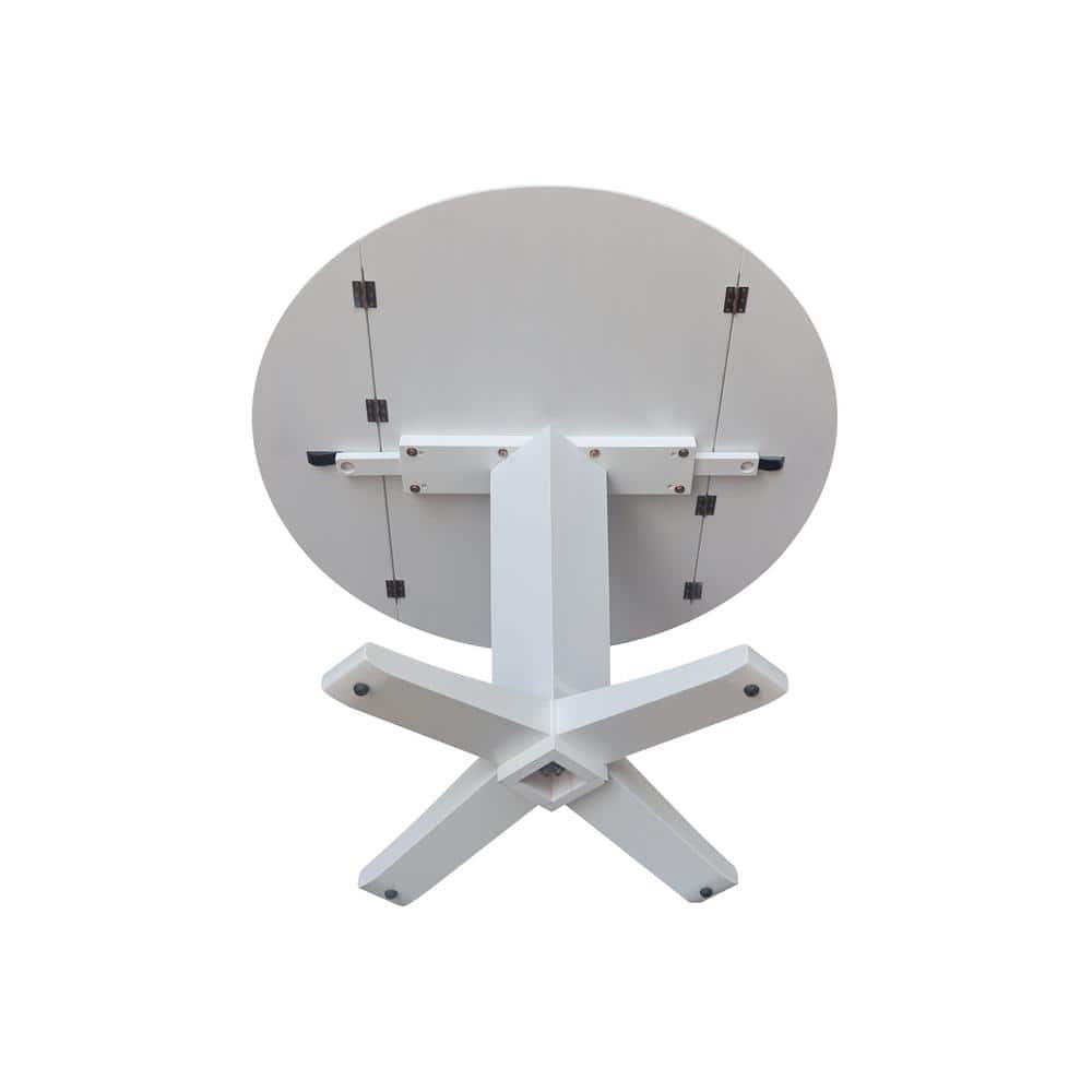 42" White Solid Wood Round Extendable Pedestal Dining Table