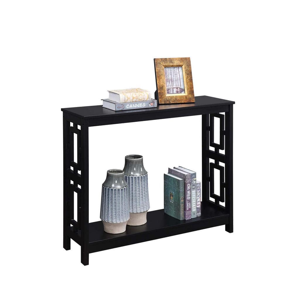 Black Wood Console Table with Storage Shelf