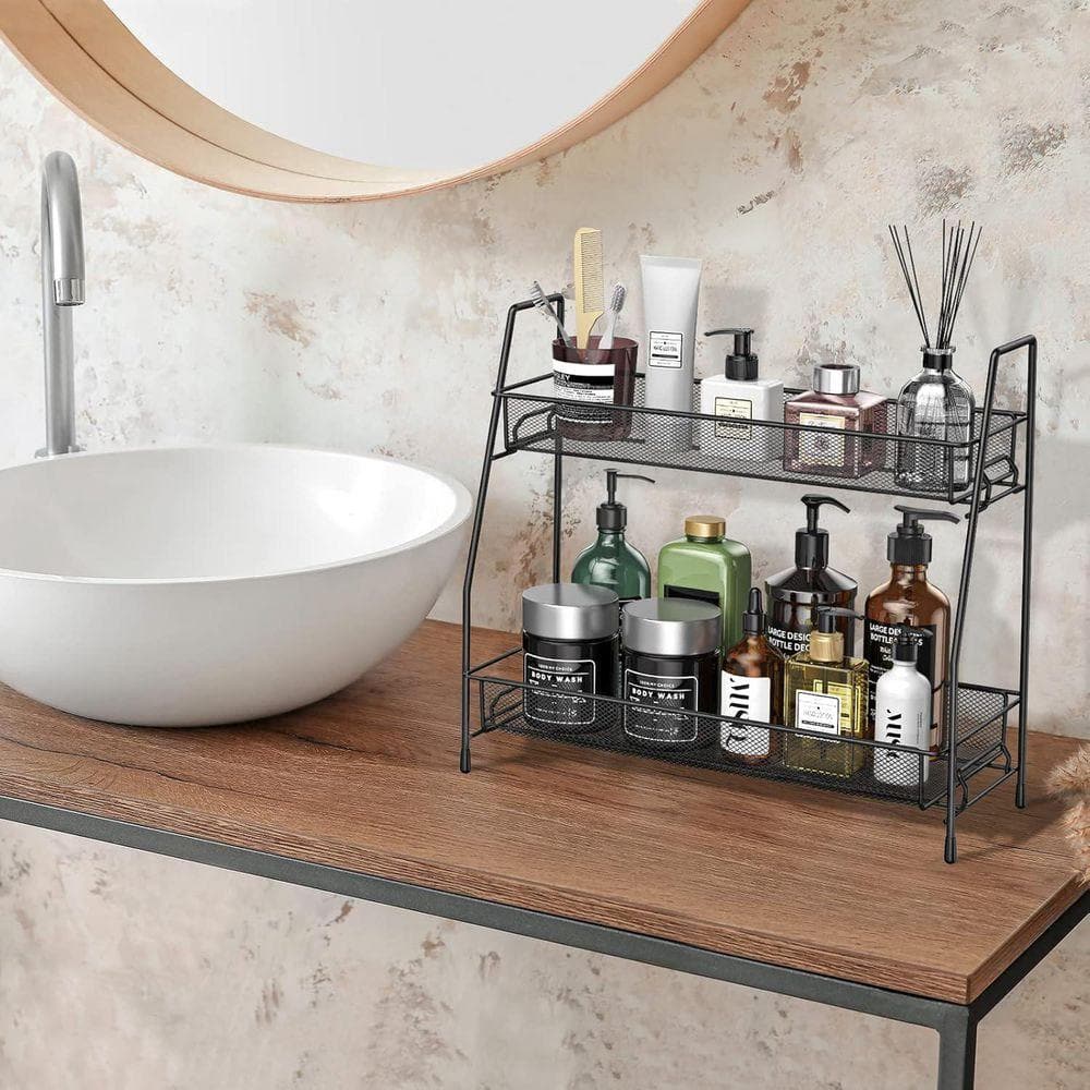 Lynzavix 2 Shelves Black Countertop Multipurpose Organizer Spice Rack ...