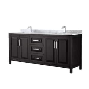 Daria 80 in. Double Bathroom Vanity in Dark Espresso with Marble Vanity Top in Carrara White with White Basin