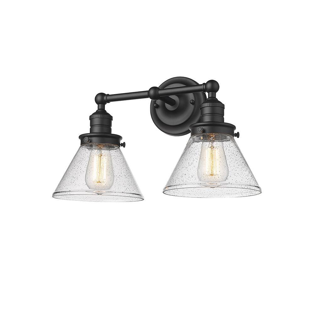 Matte Black Industrial Vanity Light with Seedy Glass Shades