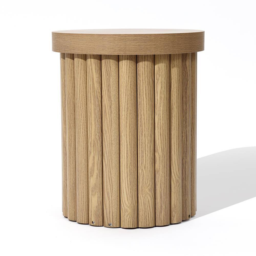 LuxenHome 15.7 in. Brown Wood Fluted Round Side Table LuxenHome 15.7 in. Brown Wood Fluted Round Side Table