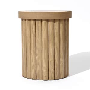 15.7 in. Brown Wood Fluted Round Side Table