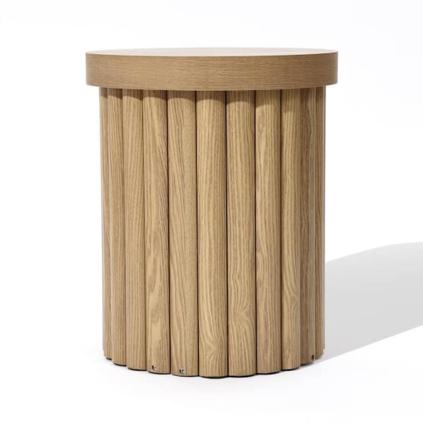 LuxenHome 15.7 in. Brown Wood Fluted Round Side Table