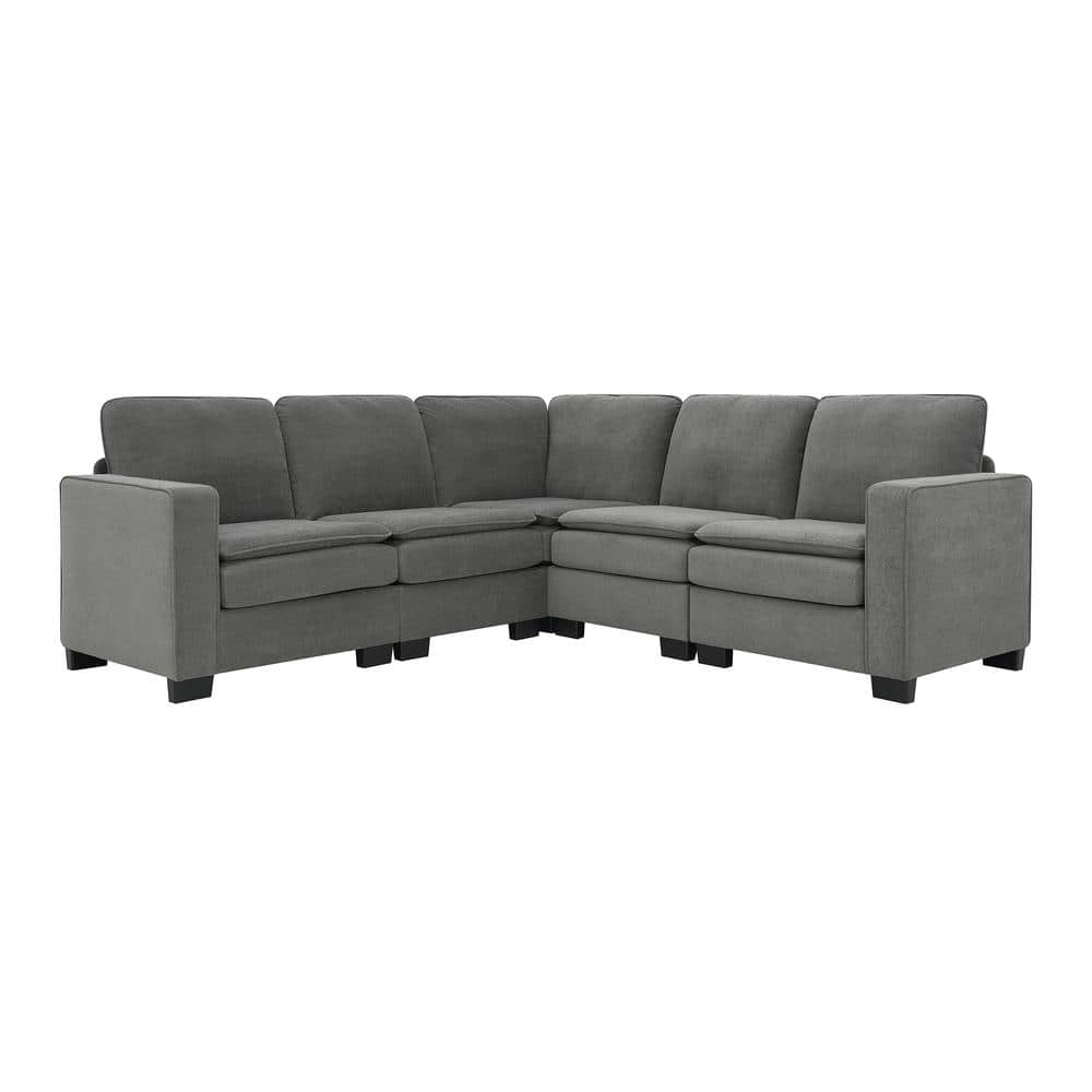 89 in. Square Arm Fabric L-shaped Sofa with Double Cushions in. Gray -  Polibi, RS-6025-AAEPJ