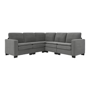 89 in. Square Arm Fabric L-shaped Sofa with Double Cushions in. Gray