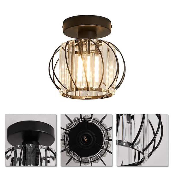 YANSUN 7.09 in. 1-Light Modern Black Semi Flush Mount Ceiling