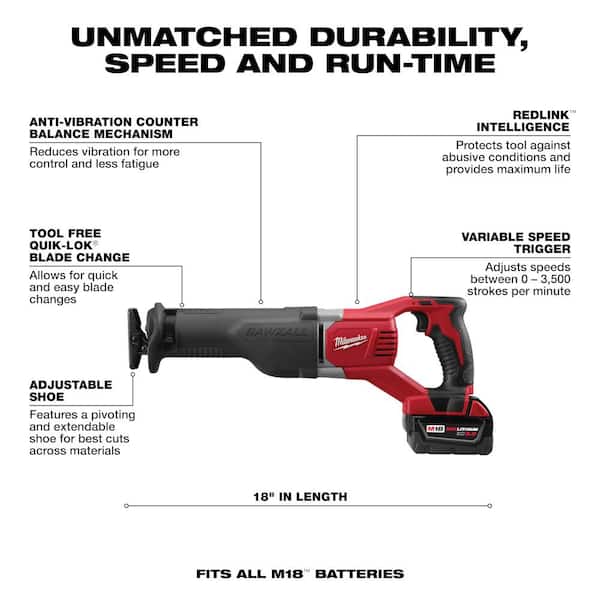 M18 18-Volt Lithium-Ion Cordless SAWZALL Reciprocating Saw W/(2) 3.0Ah Batteries, Charger, Hard Case M18 18-Volt Lithium-Ion Cordless SAWZALL Reciprocating Saw W/(2) 3.0Ah Batteries, Charger, Hard Case
