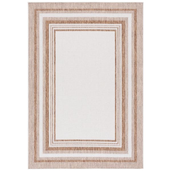 Beach House Beige/Brown 8 ft. x 10 ft. Concentric Border Indoor/Outdoor Area Rug