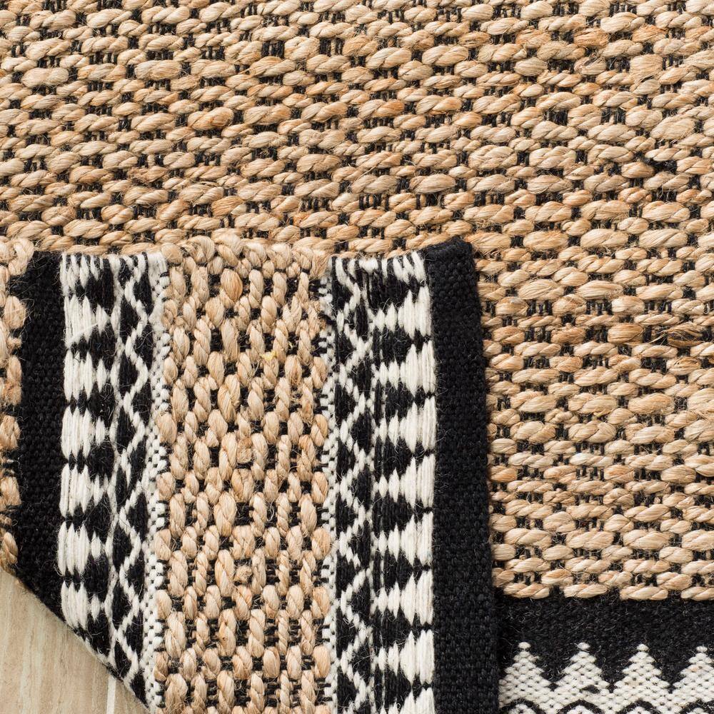 Natural Black Geometric Wool Square Rug, 4' Handmade