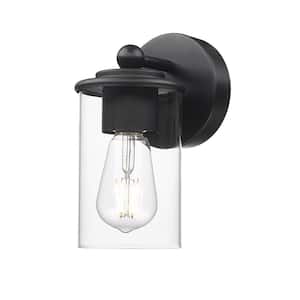 Thayer 4.75 in. 3-Light Matte Black Wall Sconce with Clear Glass Shade with No Bulbs Included