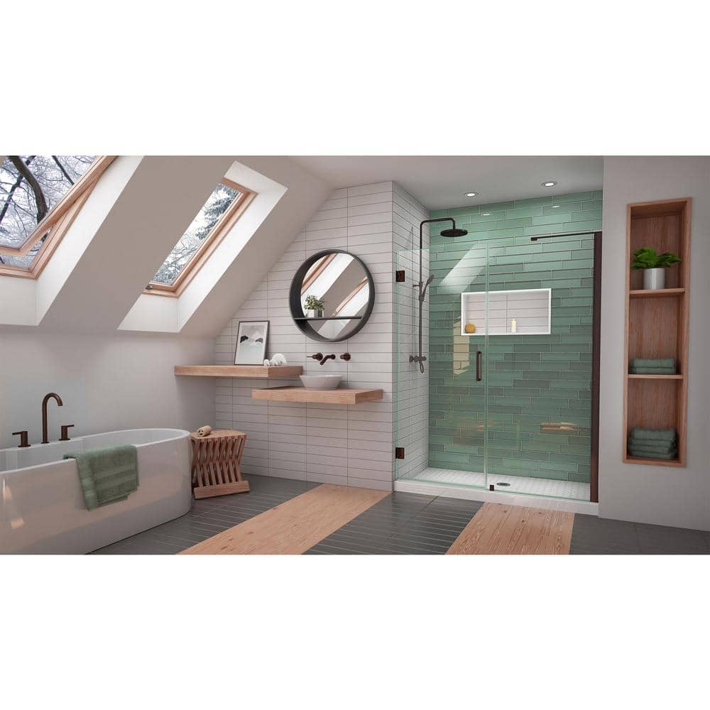Unidoor-LS 61" Frameless Clear Glass Swing Shower Door with Black Hardware